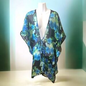 Floral Blue and Green Swim Cover-Up By SWIM CHUCK HANDY size TALLE